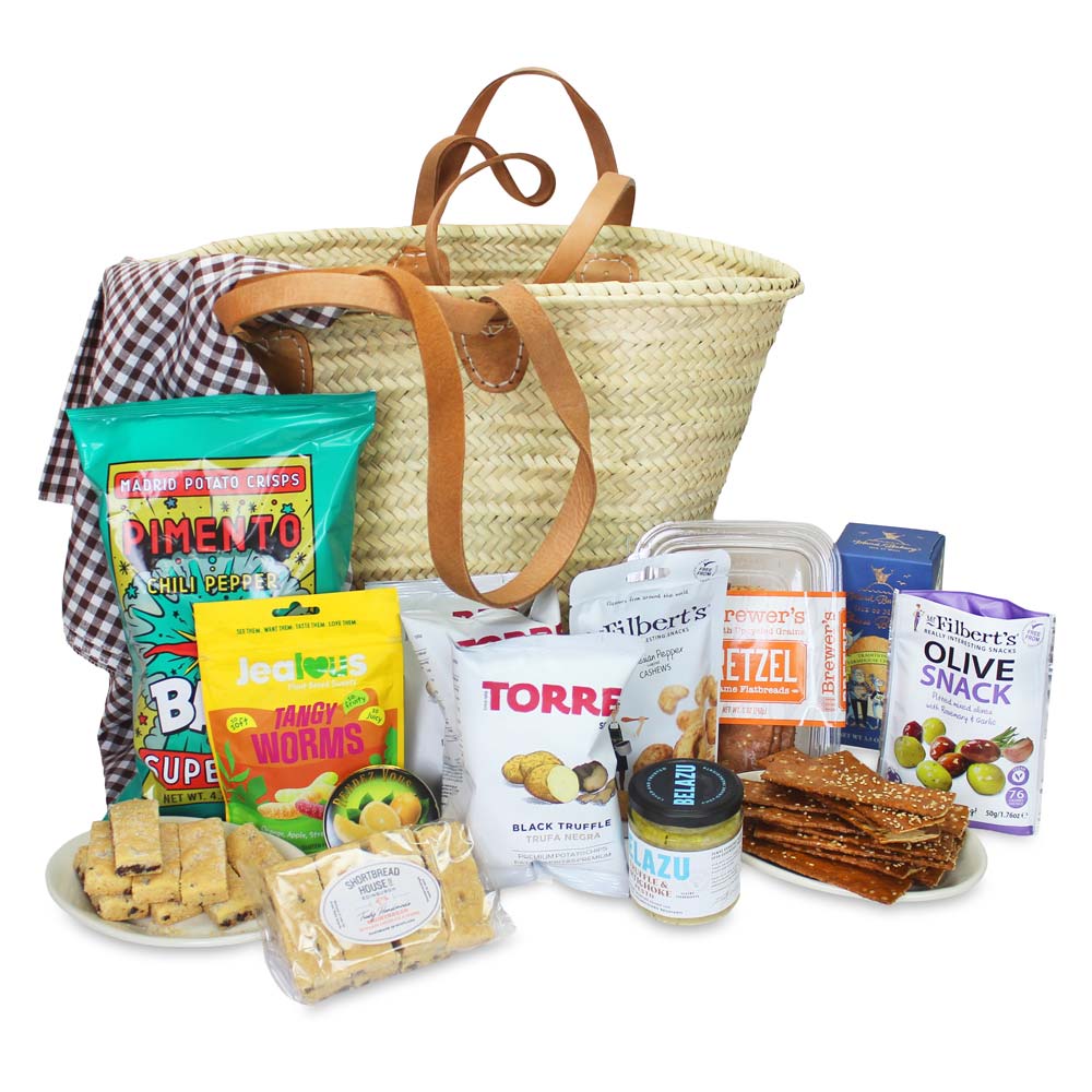 Let's Go to the Beach Tote with Imported Picnic Snacks