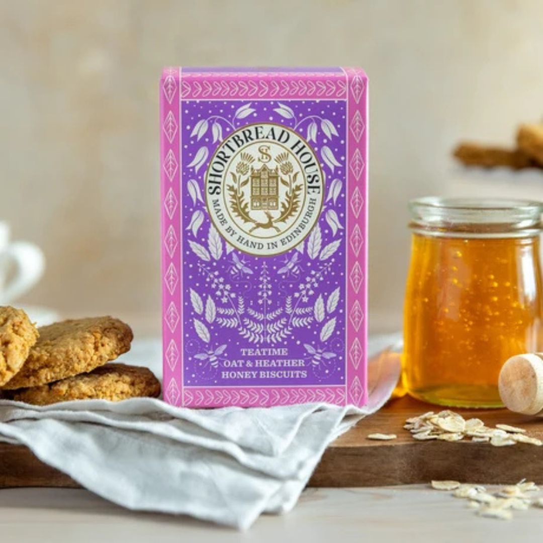 Shortbread House Sweet Biscuits Heather Honey Oaties Tea Time Box 140g