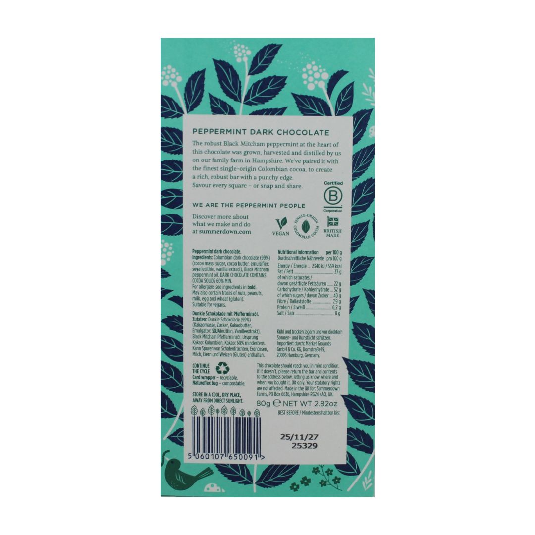 Summerdown Peppermint Dark Chocolate Bar (80g)