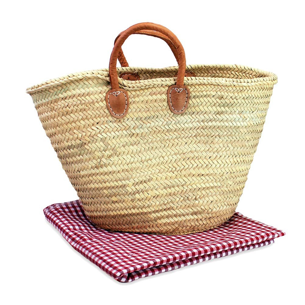 Leather Handle Beach Tote with Picnic Throw
